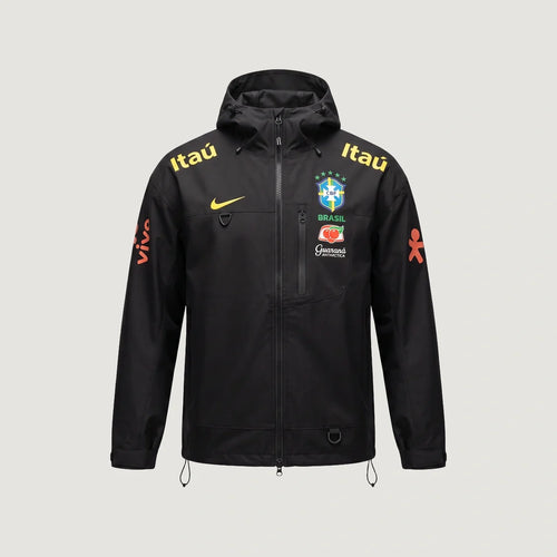 Brésil – Veste Coupe-Vent à Capuche – Noir & Jaune